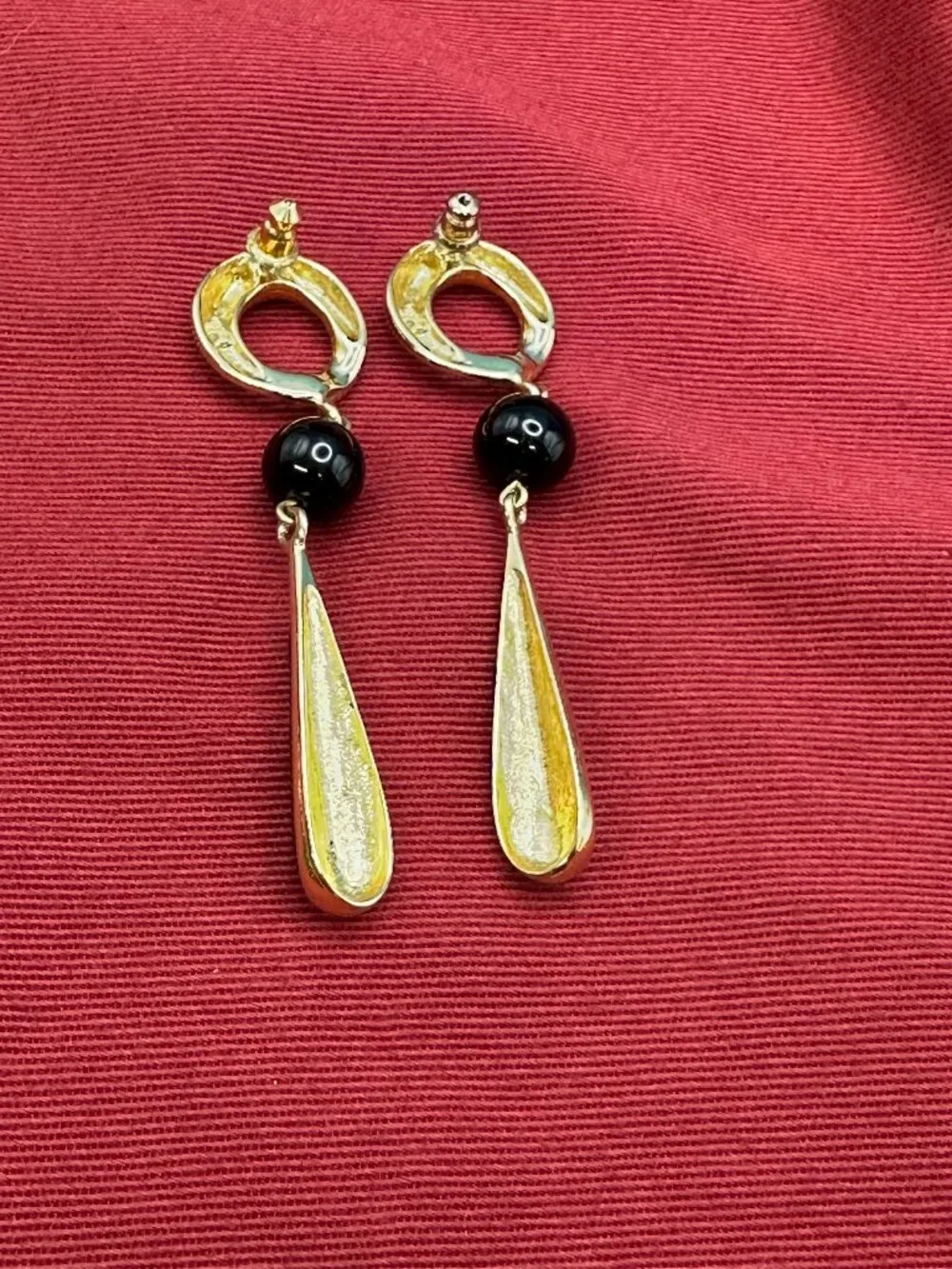 VTG Fernando Originals Gold-Tone & Black Enamel Dangle Earrings - Picture 7 of 11